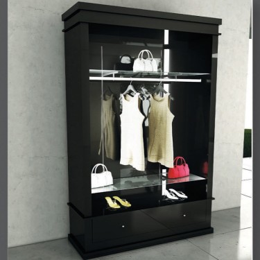 Armoire de présentation L.125 cm, armoire pour magasin avec tiroir de rangement et système lumineux en option. agencement de mag