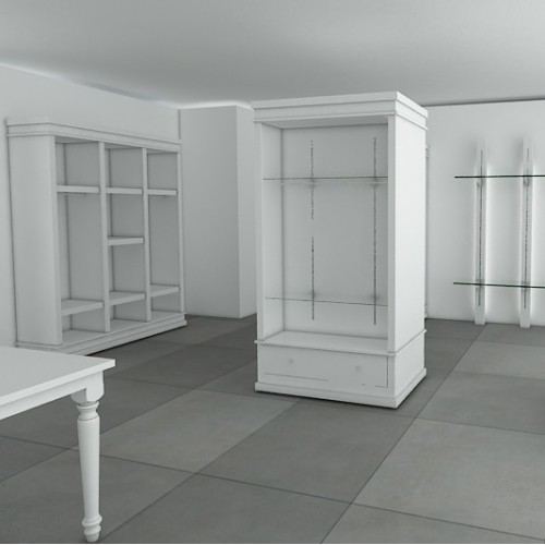 Armoire de présentation L.125 cm, armoire pour magasin avec tiroir de rangement et système lumineux en option. agencement de mag