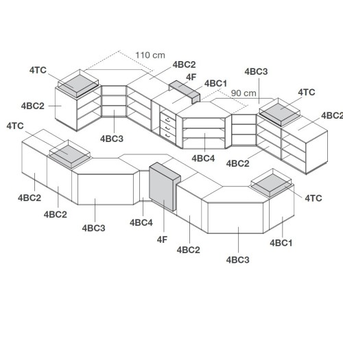 Comptoir de caisse et d'accueil Working à composer et entièrement personnalisable pour l'agencement de boutique