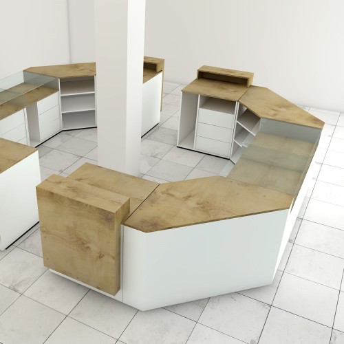 Comptoir de caisse et d'accueil Working à composer et entièrement personnalisable pour l'agencement de boutique