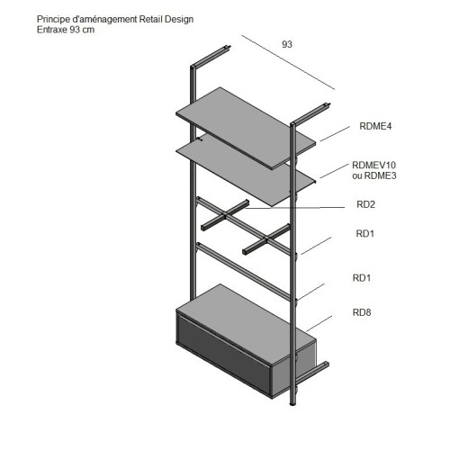 Etagère bois L.87 cm Agencement mural Retail Design