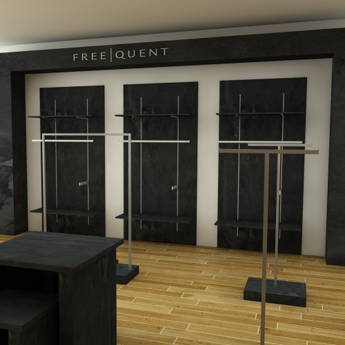 Panneau mural avec crémaillère pour agencement de magasin, équipement boutique, aménagement commerce. mobilier professionnel pou