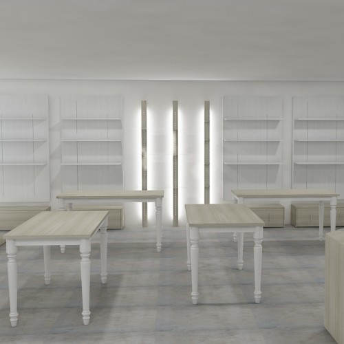 Étagère bois L.115 cm avec support étagère en métal. Agencement de boutique L3 pour panneau muraux