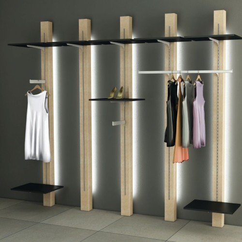 Étagère bois L.115 cm avec support étagère en métal. Agencement de boutique L3 pour panneau muraux
