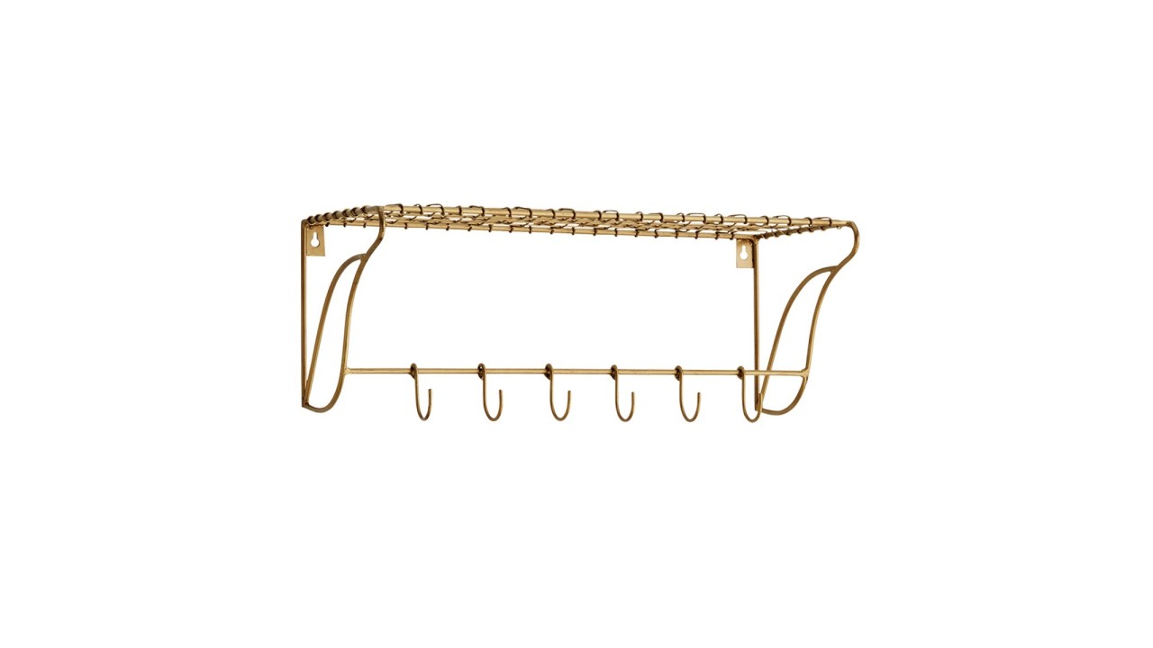Organisateur Mural Pour Bijoux En Bois Rustique - 30 Crochets Dorés + étagère - Pour Colliers, Bracelets, Boucles D'oreilles