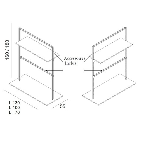 Portant avec crémaillère. Portant évolutif et modulable au design soigné. Mobilier professionnel pour l'agencement de magasin