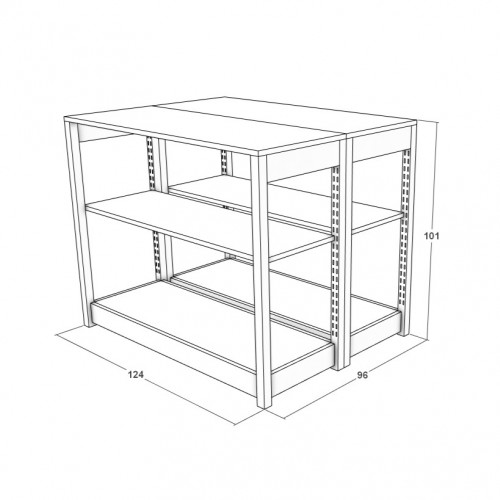 Ilot central centrale cave à vin en bois et métal. Ilot central professionnel pour exposition de bouteilles de vin.