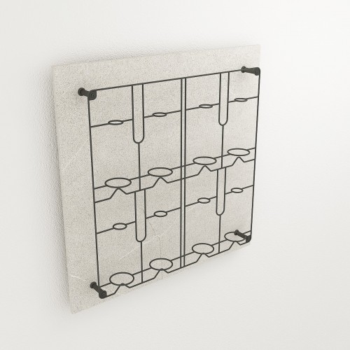 Présentoir mural pour bouteille de vin design et innovant en bois et métal. Agencement cave à vin.