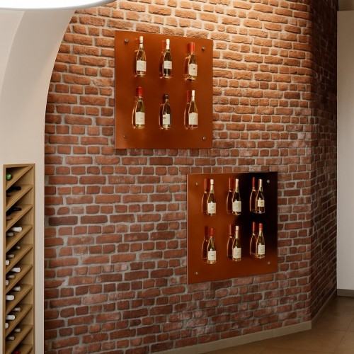 présentoir bouteille de champagne aimanté. agencement cave à vin et spiritueux. meuble cave à vin design