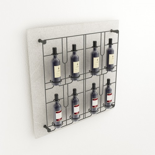 Présentoir mural pour bouteille de vin design et innovant en bois et métal. Agencement cave à vin.