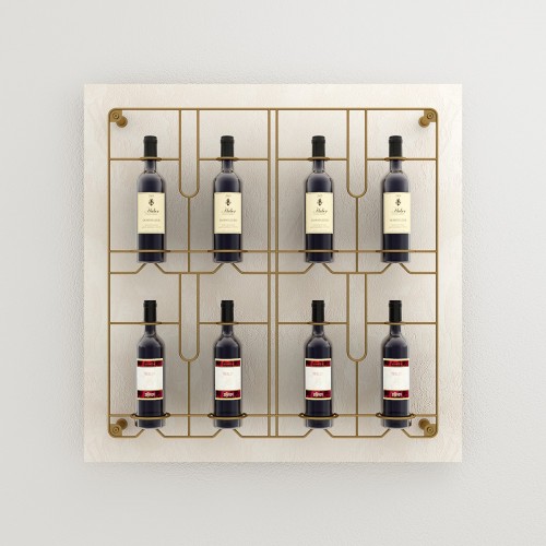 Présentoir mural pour bouteille de vin design et innovant en bois et métal. Agencement cave à vin.