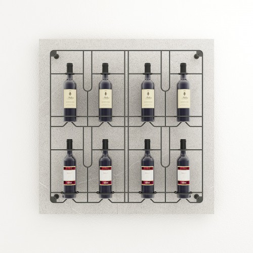 Présentoir mural pour bouteille de vin design et innovant en bois et métal. Agencement cave à vin.