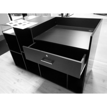 Meuble comptoir caisse magasin bois finition noir et blanc, mobilier pour magasin design, comptoir magasin, meuble comptoir desi
